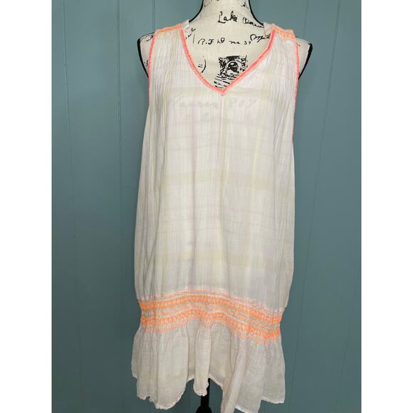 Free People Womens Sleeveless Run With Me Ivory Plaid Mini Dress Size Large - Picture 1 of 7